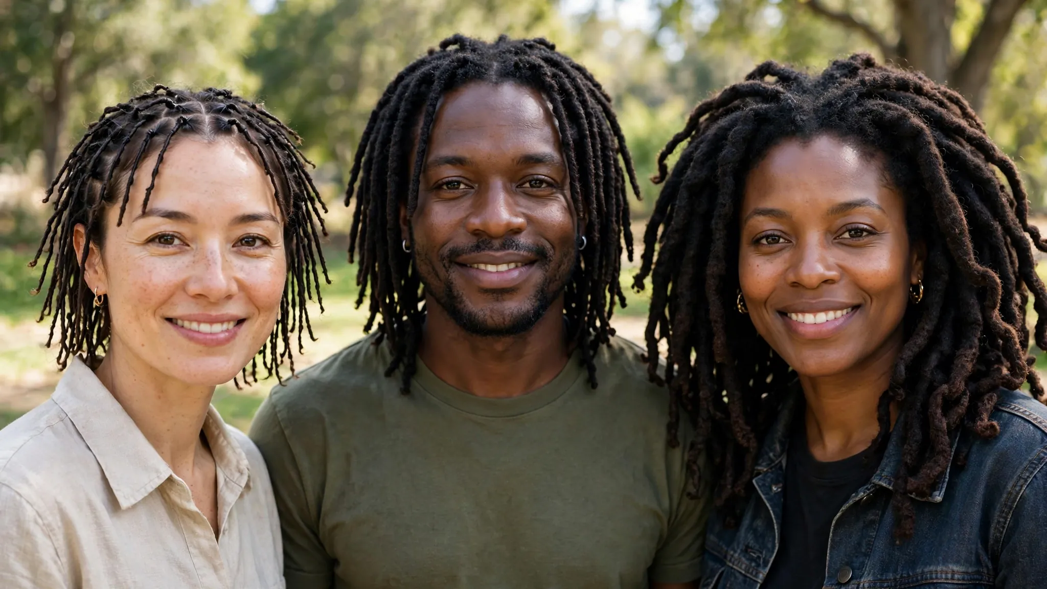 People with small, medium, and larger locs side by side